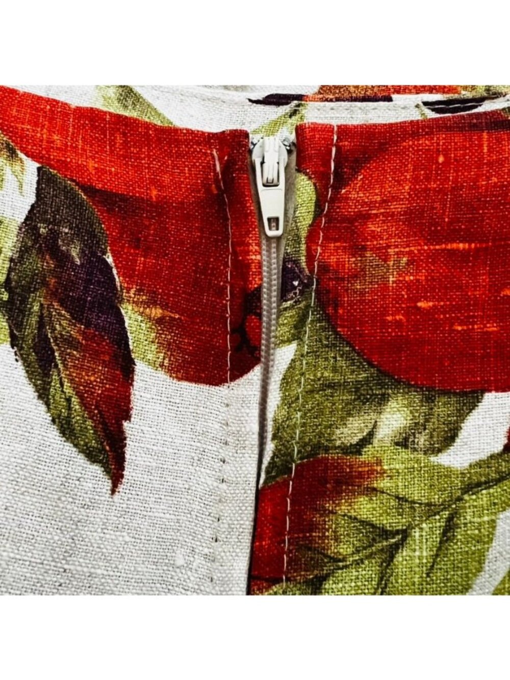 Cottagecore Fruit Print Linen Pleated Skirt Fairy Coquette Ribbon Waist Small - Picture 5 of 9